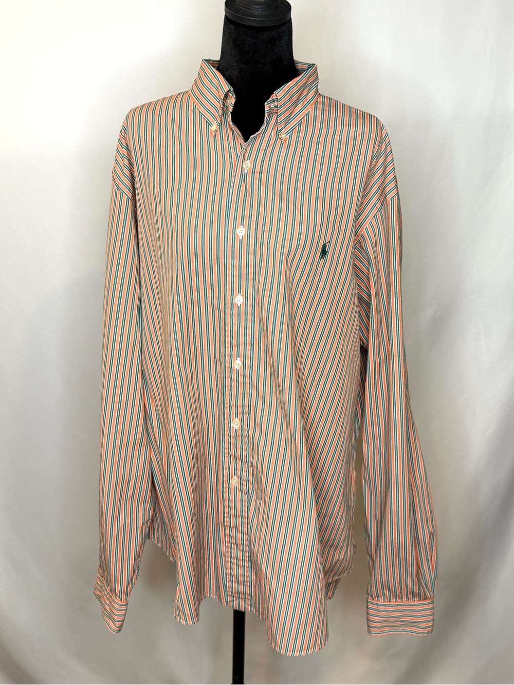 Ralph Lauren Classic Button-Down Stripe Shirt in Orange/Peach/Green
